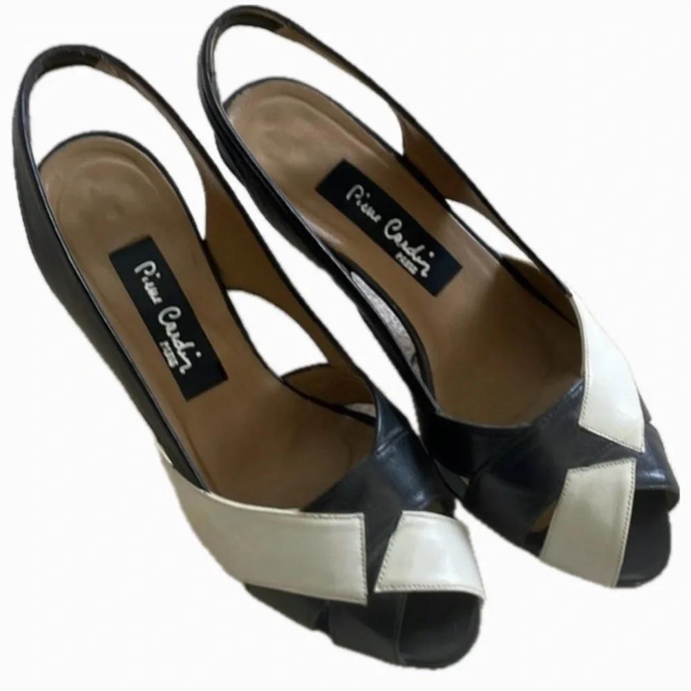 PIERRE CARDIN Black And White Sling Back Heel shoes size 6US/36EU